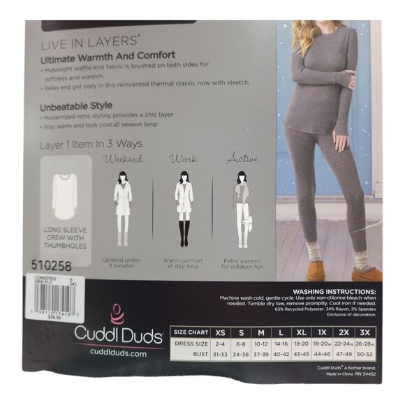 Cuddl Duds Womens Long Sleeve Crew Cozy Stretch Thermal Small Plaid Green - Picture 5 of 8